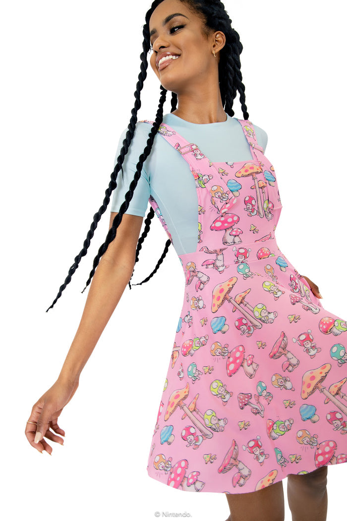 BlackMilk Clothing x Nintendo Super Mario - Toads Pink Apron Dress - Super Mario Merchandise - Collaboration apparel - Licenced.