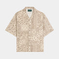 Tonal Paisley Button Up Mens Short Sleeve Shirt (Khaki)