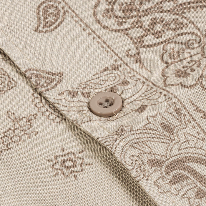 Tonal Paisley Button Up Mens Short Sleeve Shirt (Khaki)