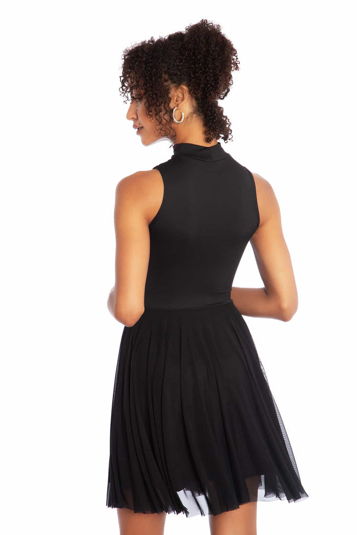 Triangulation High Neck Buckle Skater Dress
