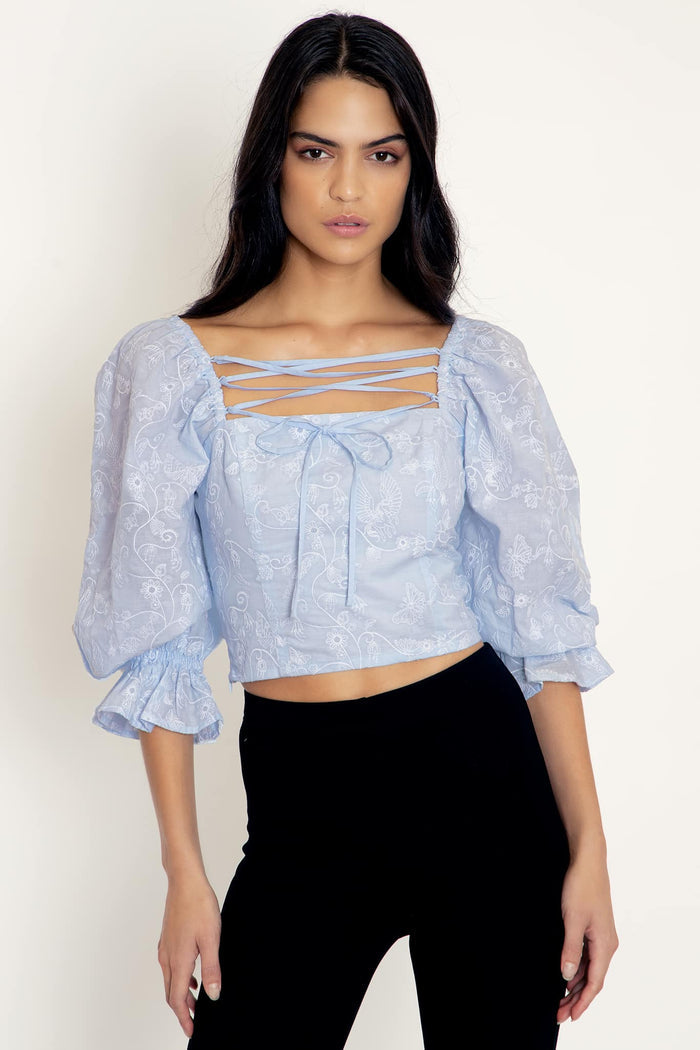 Unicorn Broderie Peasant Top