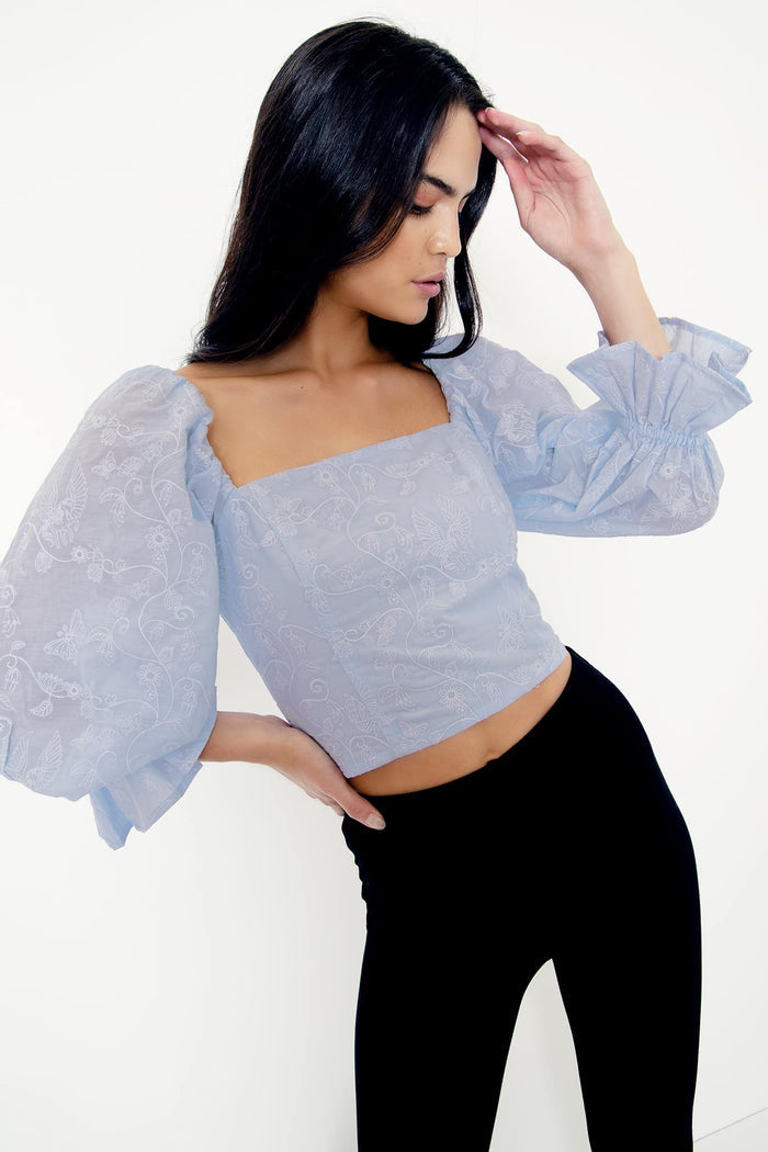 Unicorn Broderie Peasant Top