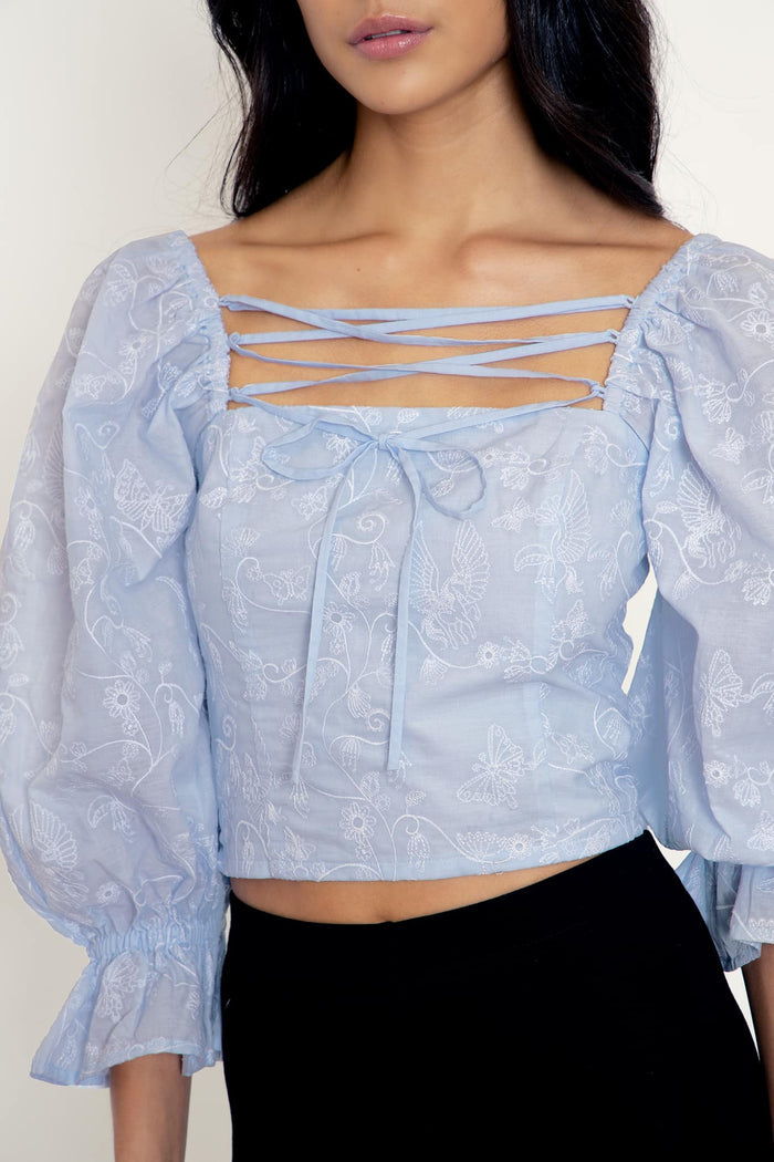 Unicorn Broderie Peasant Top
