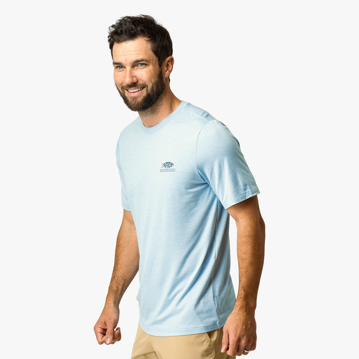 Airy Blue Heather $Model is 6'0" 182lbs Size M$