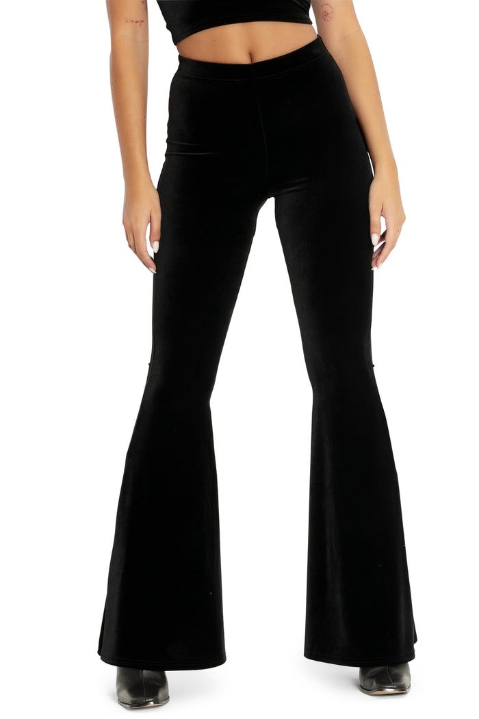BlackMilk Clothing - Black Velvet High Waisted Flare Pants