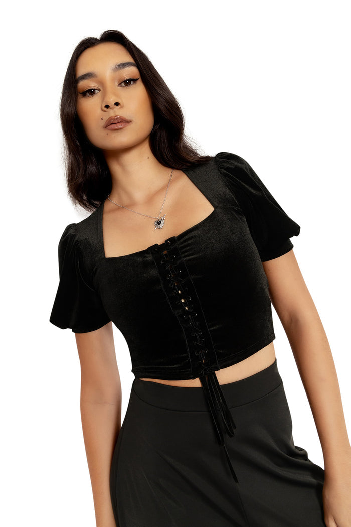 BlackMilk Clothing - Velvet Black Renaissance Top