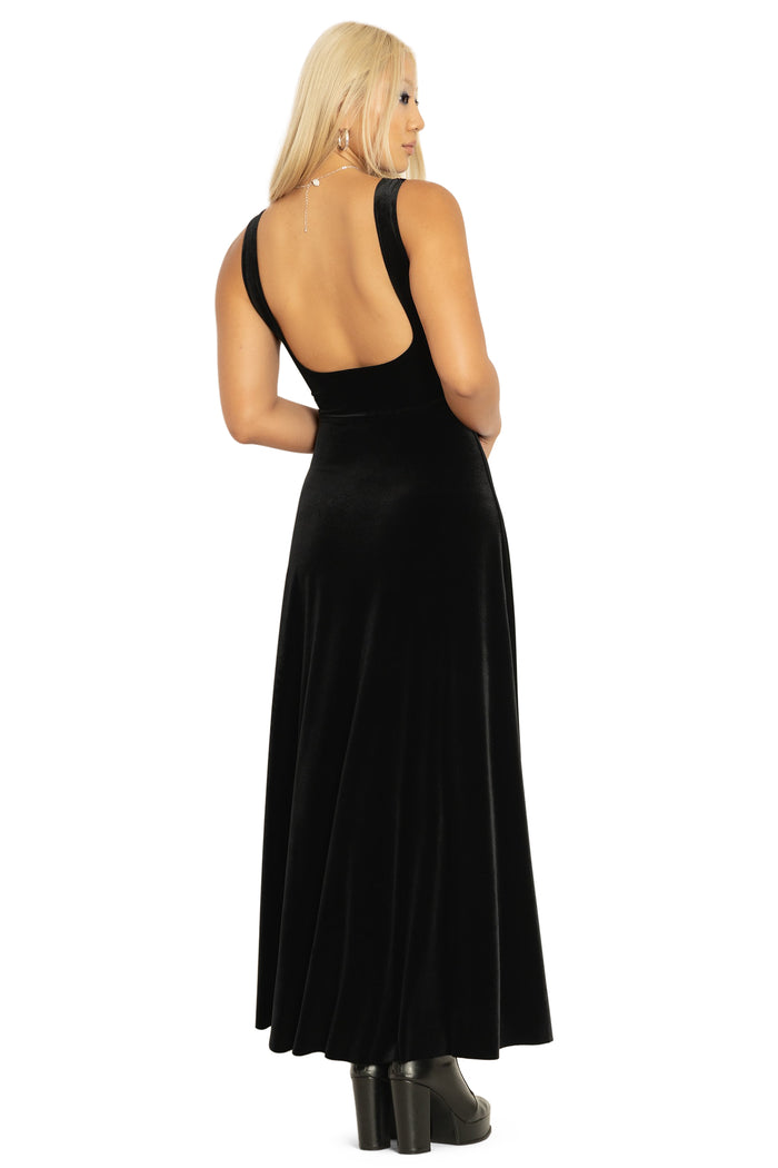 BlackMilk Clothing - Velvet Black Underbust Maxi Dress