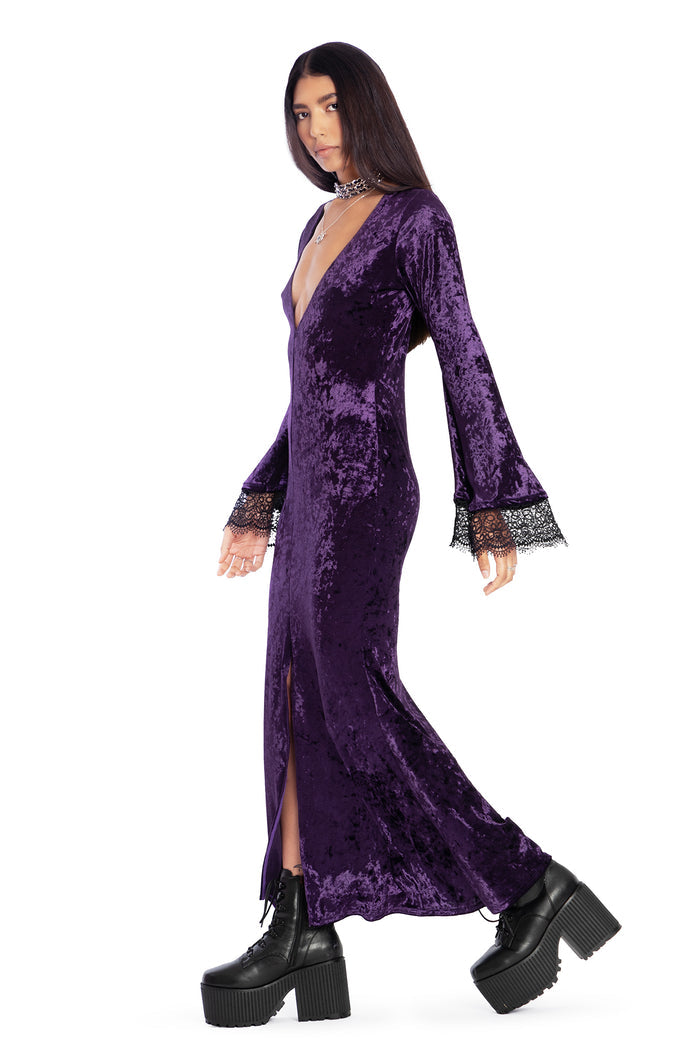 BlackMilk Clothing - Wiccan Crushed Velvet Split  Maxi Dress