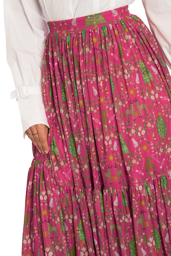 BlackMilk Clothing - Christmas Collection - Wreck The Halls - Wild Christmas Sheer Two Tier Midaxi Skirt