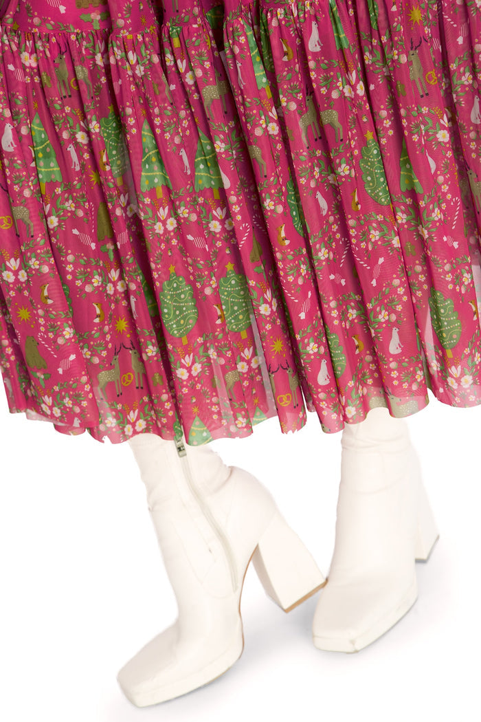 BlackMilk Clothing - Christmas Collection - Wreck The Halls - Wild Christmas Sheer Two Tier Midaxi Skirt