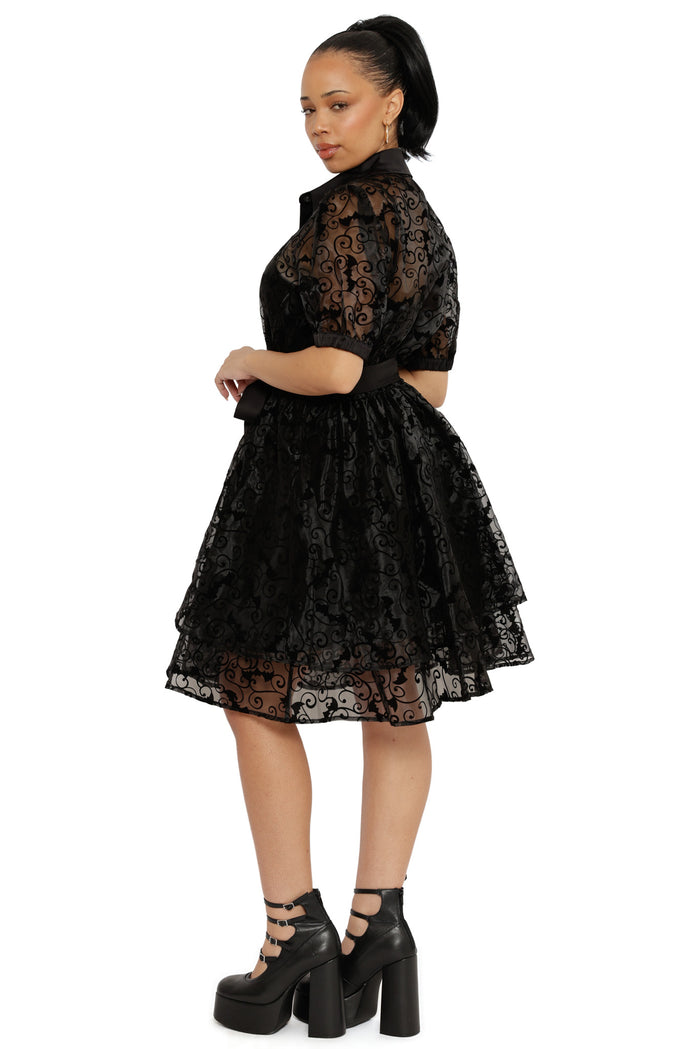 Witching Hour Puff Sleeve Buttoned Dress