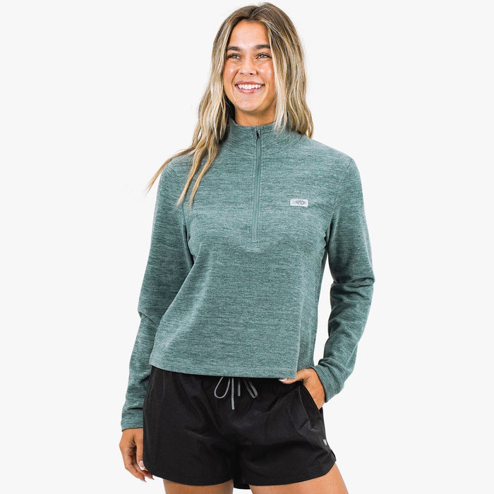 Dark Sea Heather, Steel Heather $Model is 5' 7" Size M$