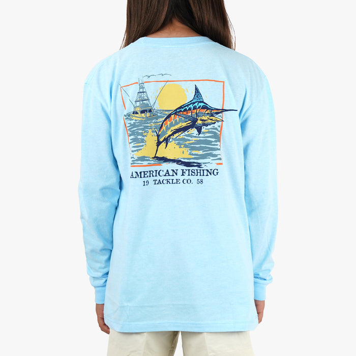 Neon Sky Blue Heather $Model is Size M$