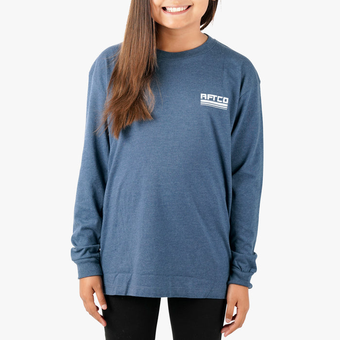 Navy Heather $Model is Size M$